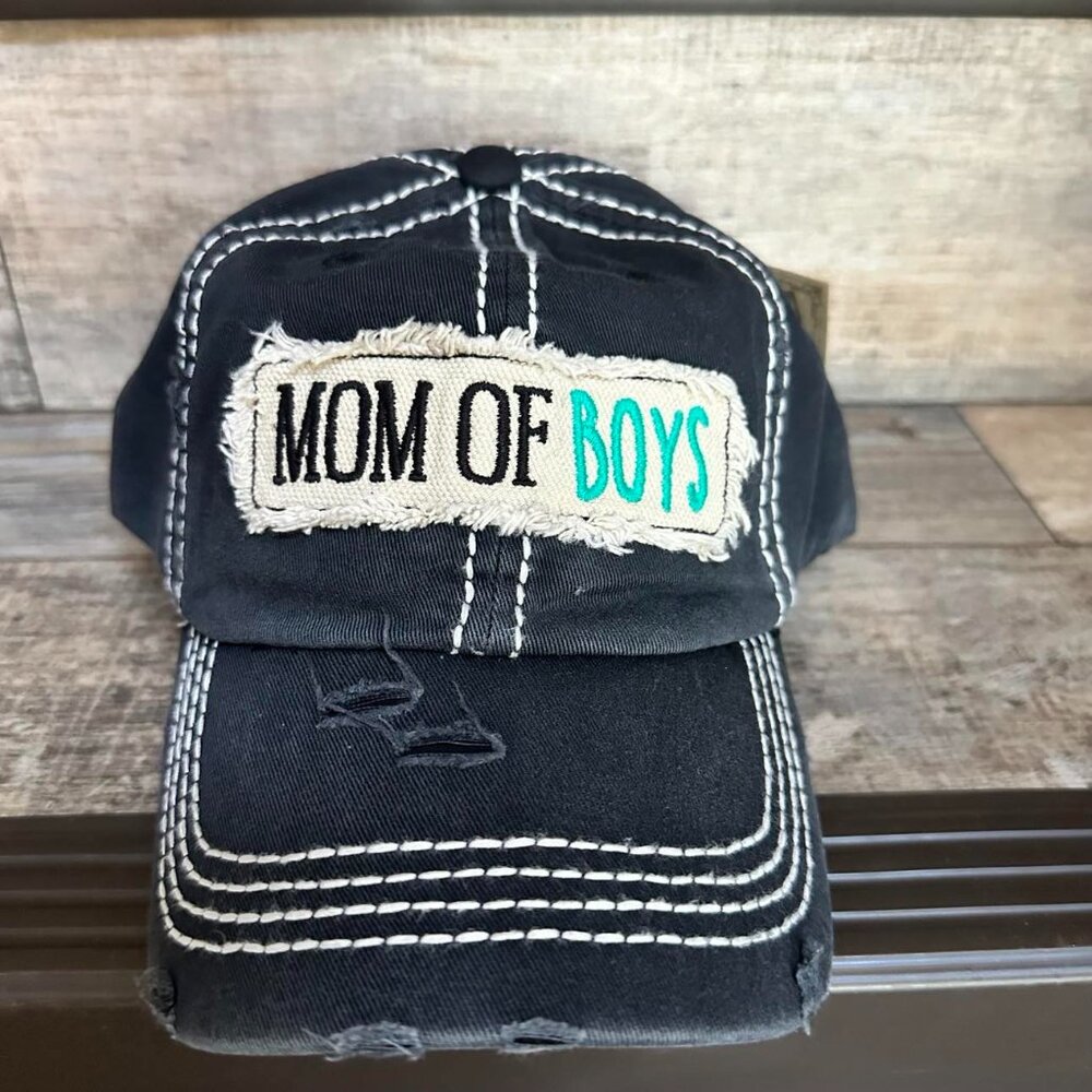 NWT KBETHOS Distressed Black Mom Of Boys Baseball Cap with adjustable closure